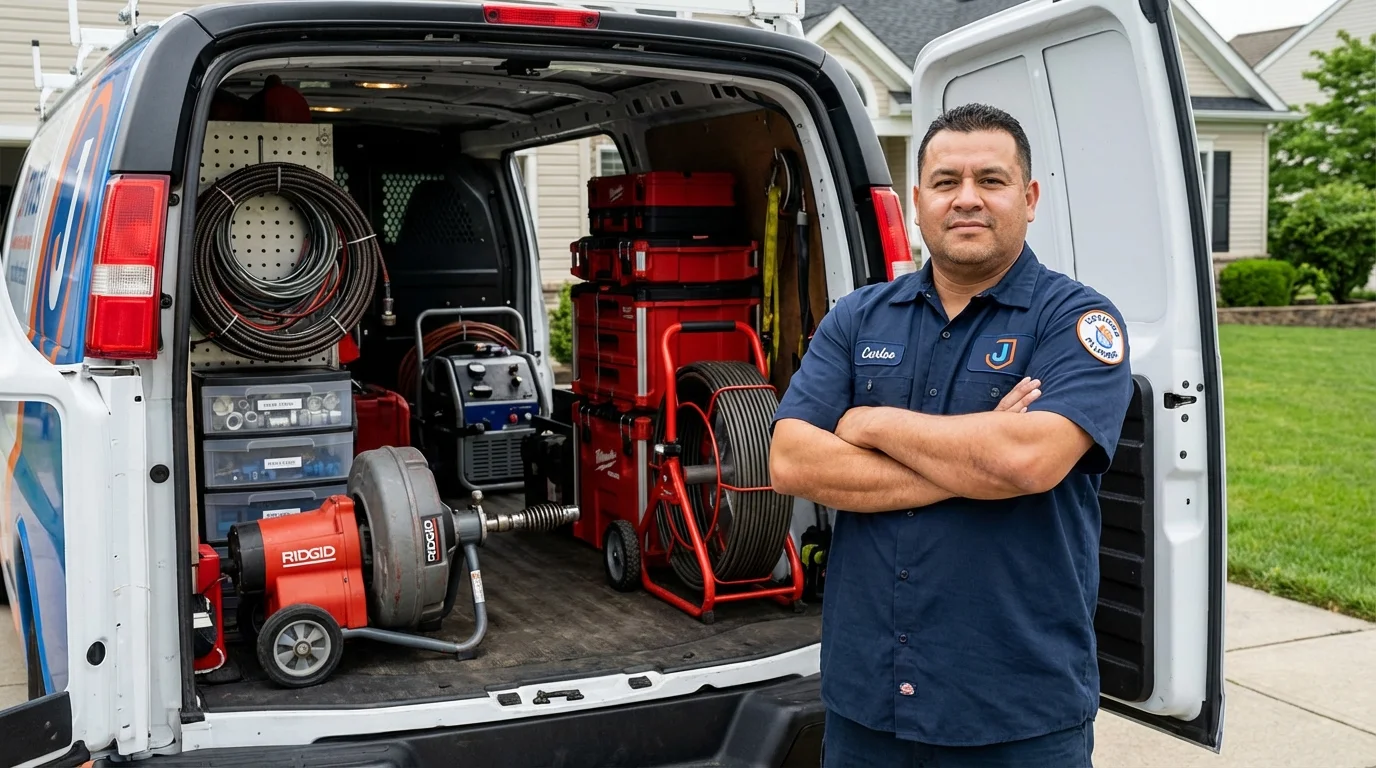 Professional drain cleaning equipment and Johns Plumbing LLC plumber in Gouverneur