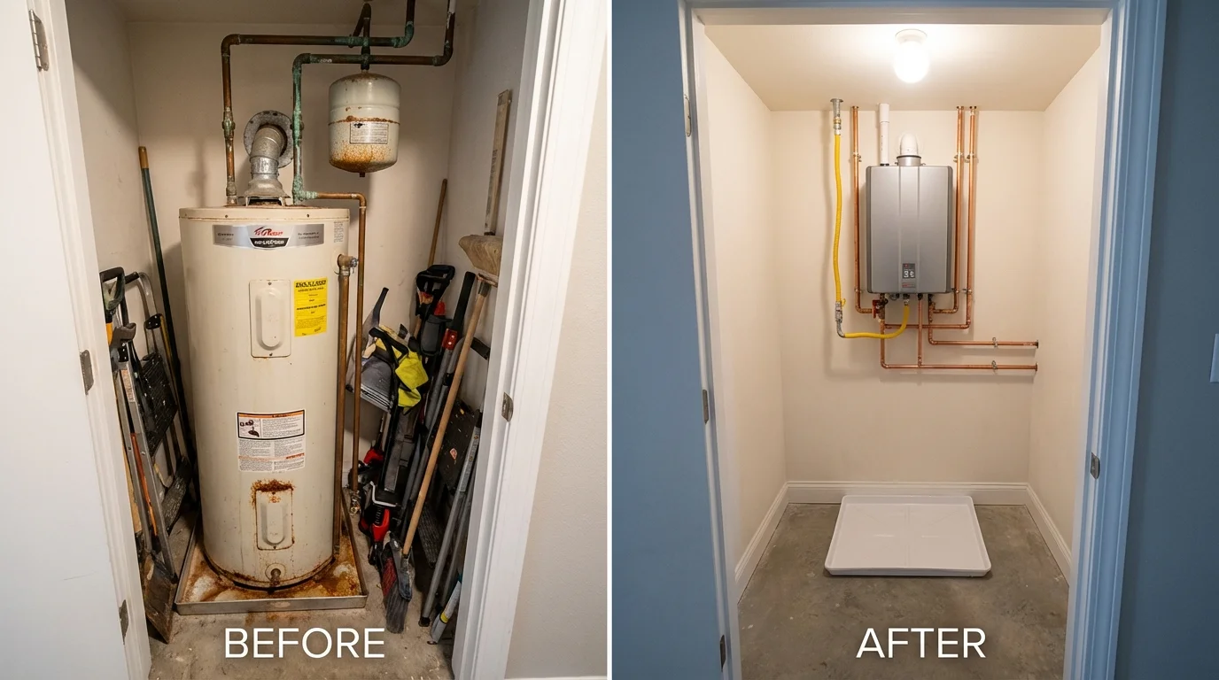 Tank water heater versus wall-mounted tankless unit comparison for Gouverneur, NY homeowners
