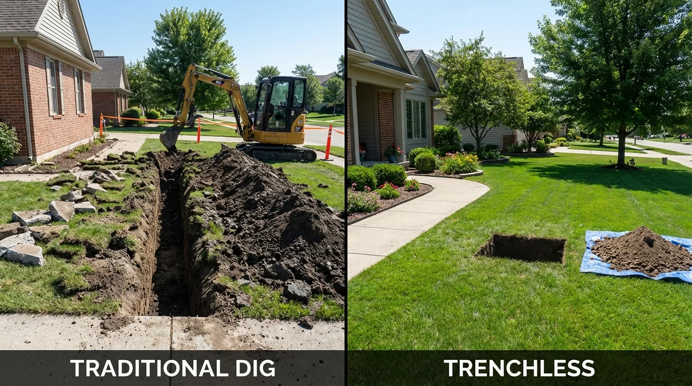 Trenchless sewer repair with minimal yard damage versus traditional excavation in Gouverneur, NY